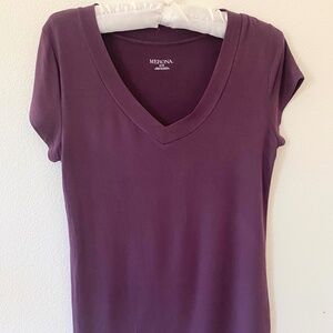 Merona, V-Neck, Cap Sleeve, Purple T-Shirt